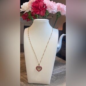 Gold Necklace with Red Heart Pendant